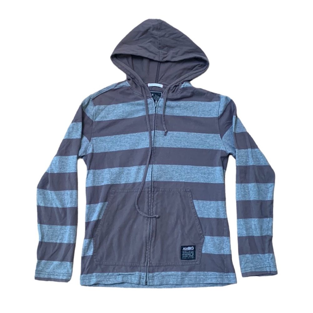 AMBIG Gray Hooded Zip Tee, size L